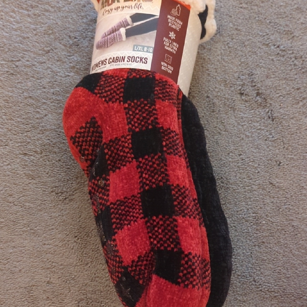 Red and Black Plaid Cabin Socks/,Black Pair 2 PAIRS SALE